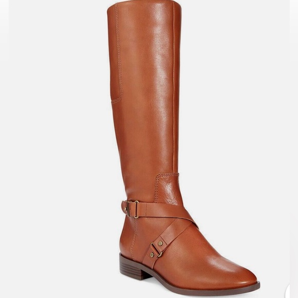 Genuine Leather riding boots Nine West 7.5 brown knee high zipper pretty - Picture 1 of 8